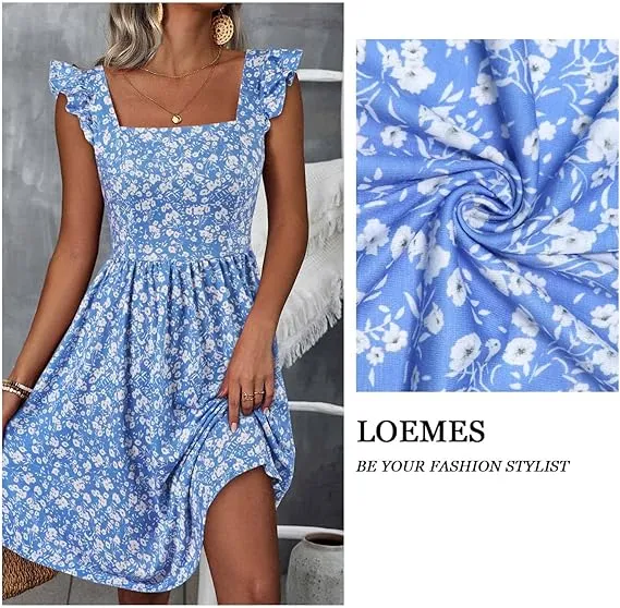 Vestido de verano lindo para mujeres, floral, fluido, hasta la rodilla, vestido de playa para fiestas