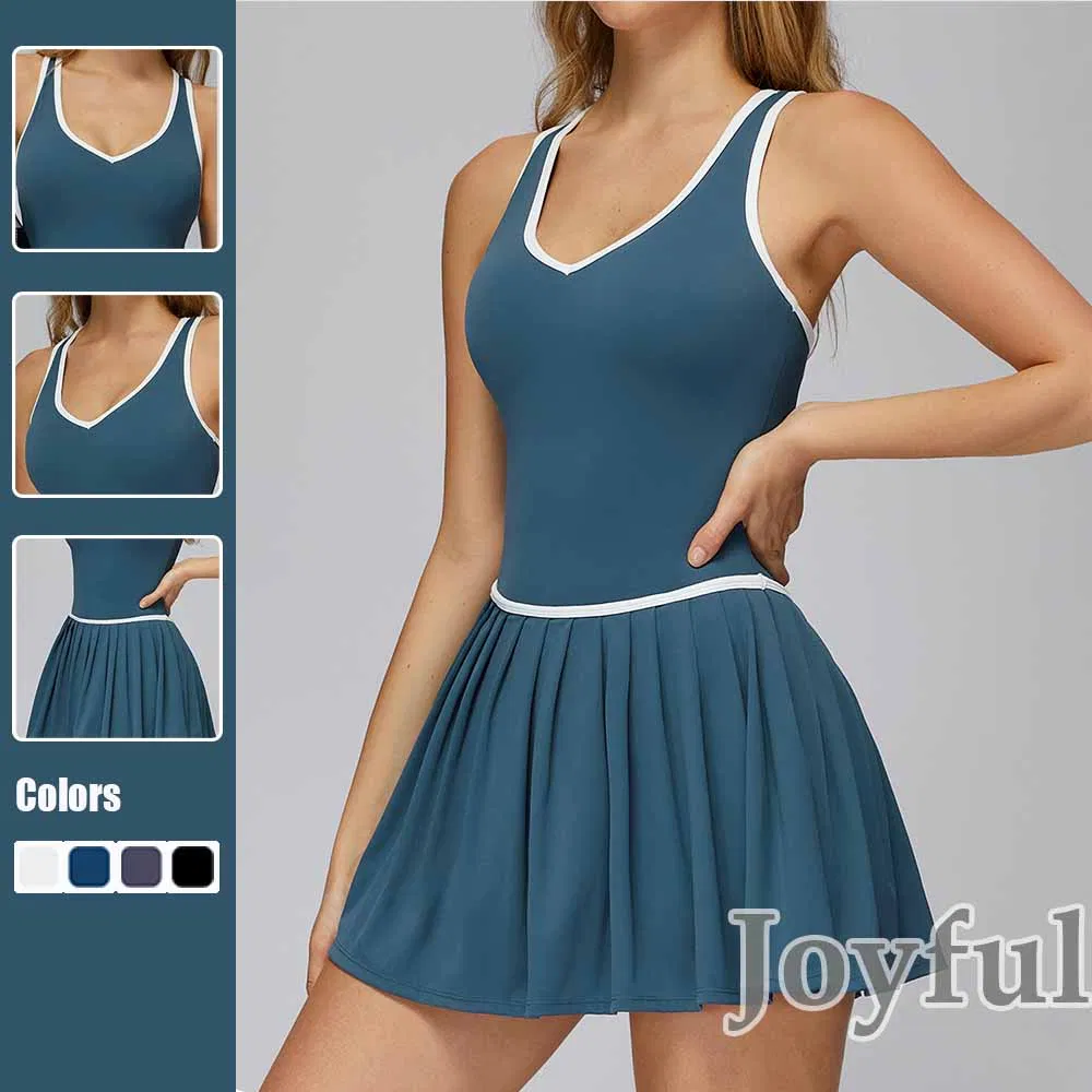 Vestido de tenis para mujeres, de secado rápido, con cuello en V, vestido deportivo casual para mujeres