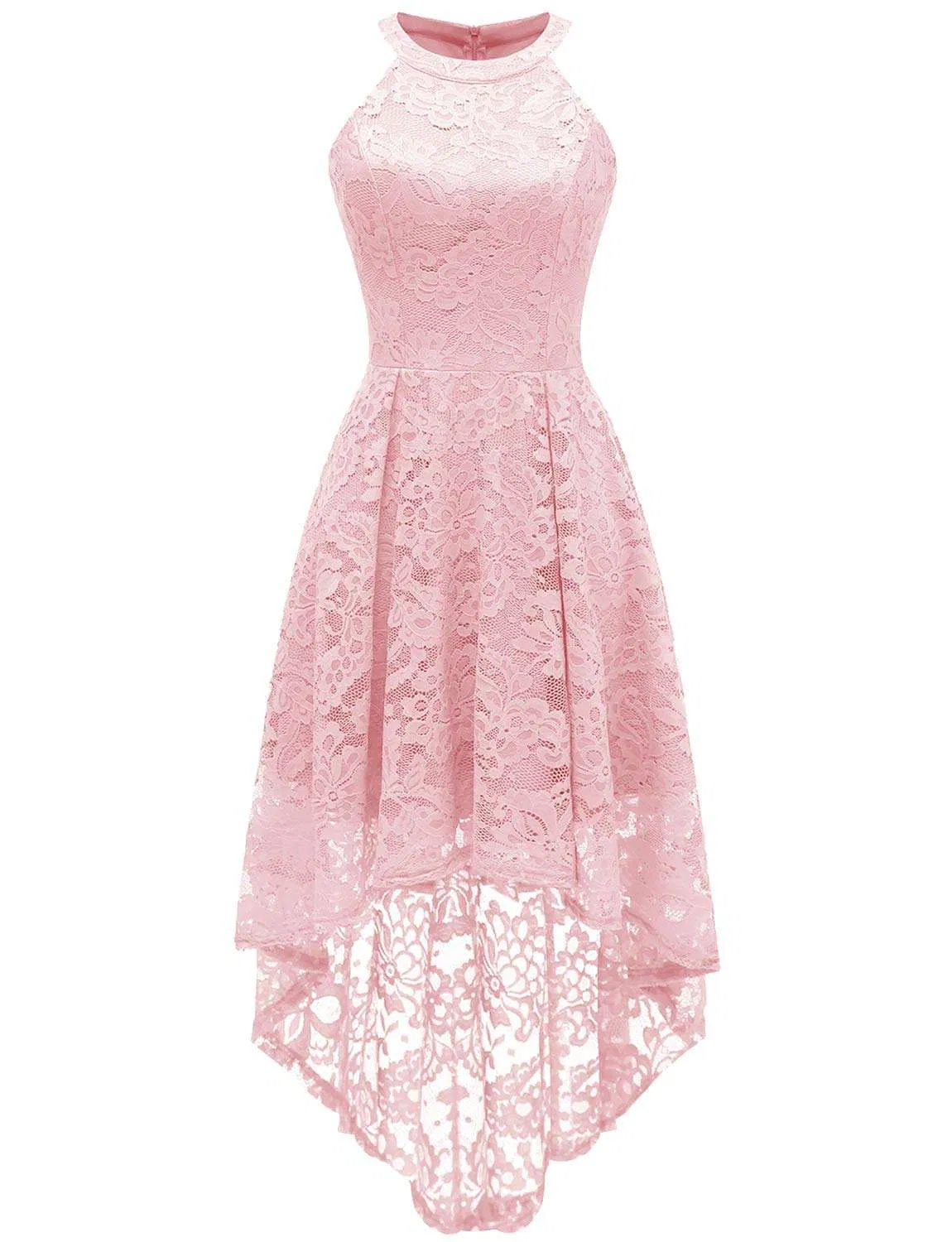 Vestido de cóctel de encaje floral de mujer elegante con dobladillo alto-bajo para eventos de verano