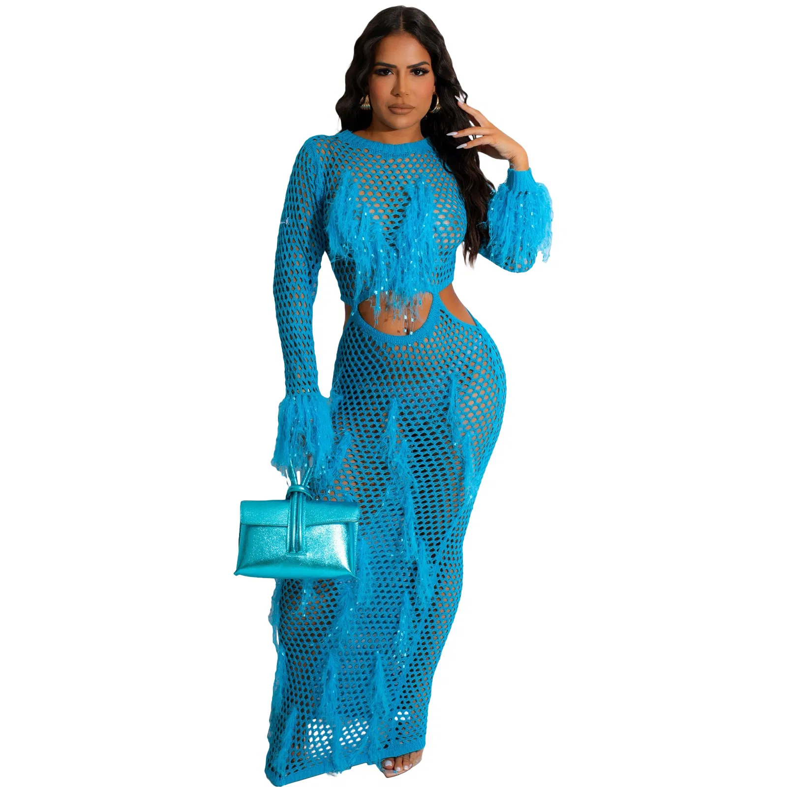 Vestido de playa de ganchillo con flecos para mujeres y niñas