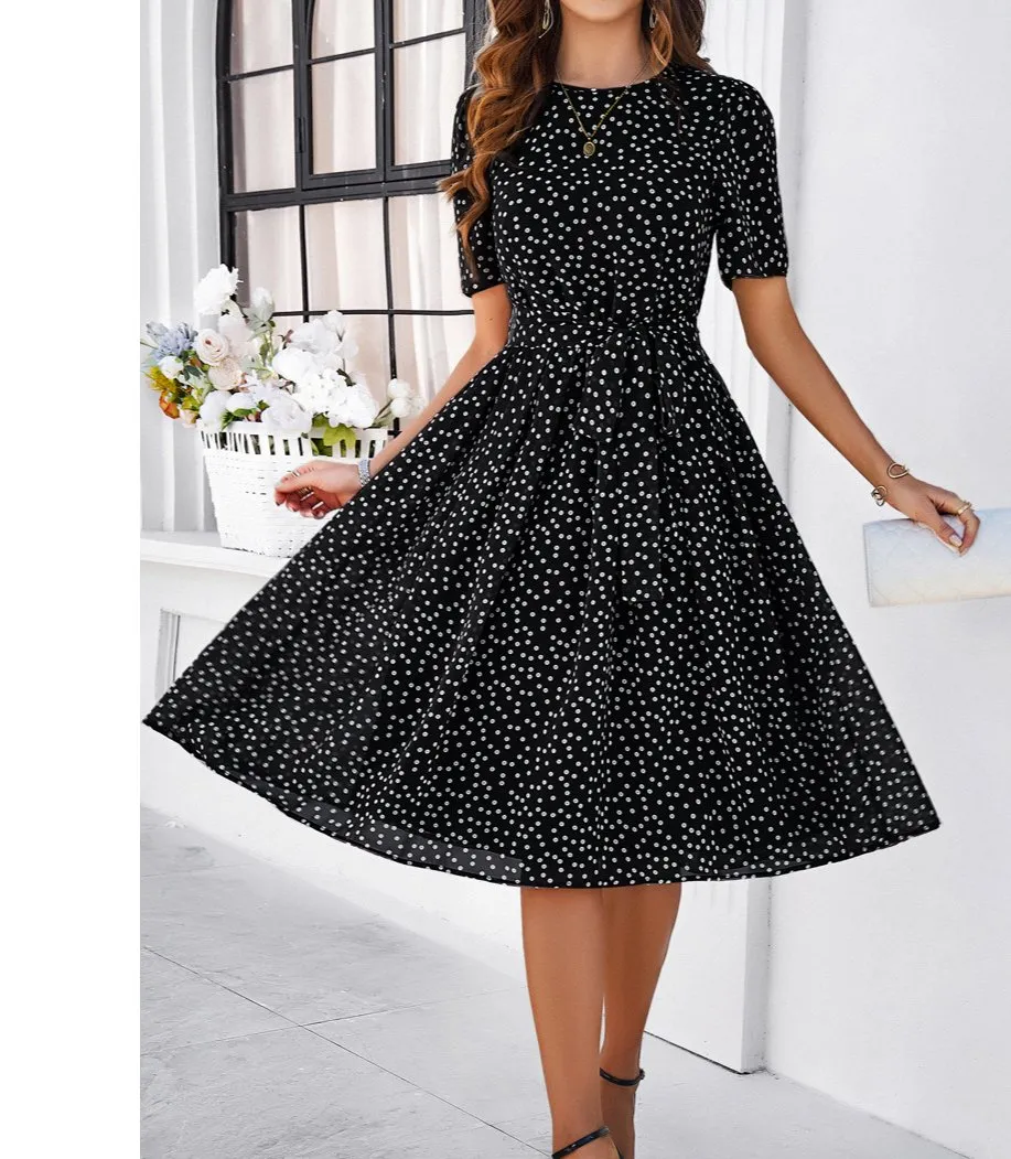 Vestido de verano A-line vintage para mujeres con lunares retro