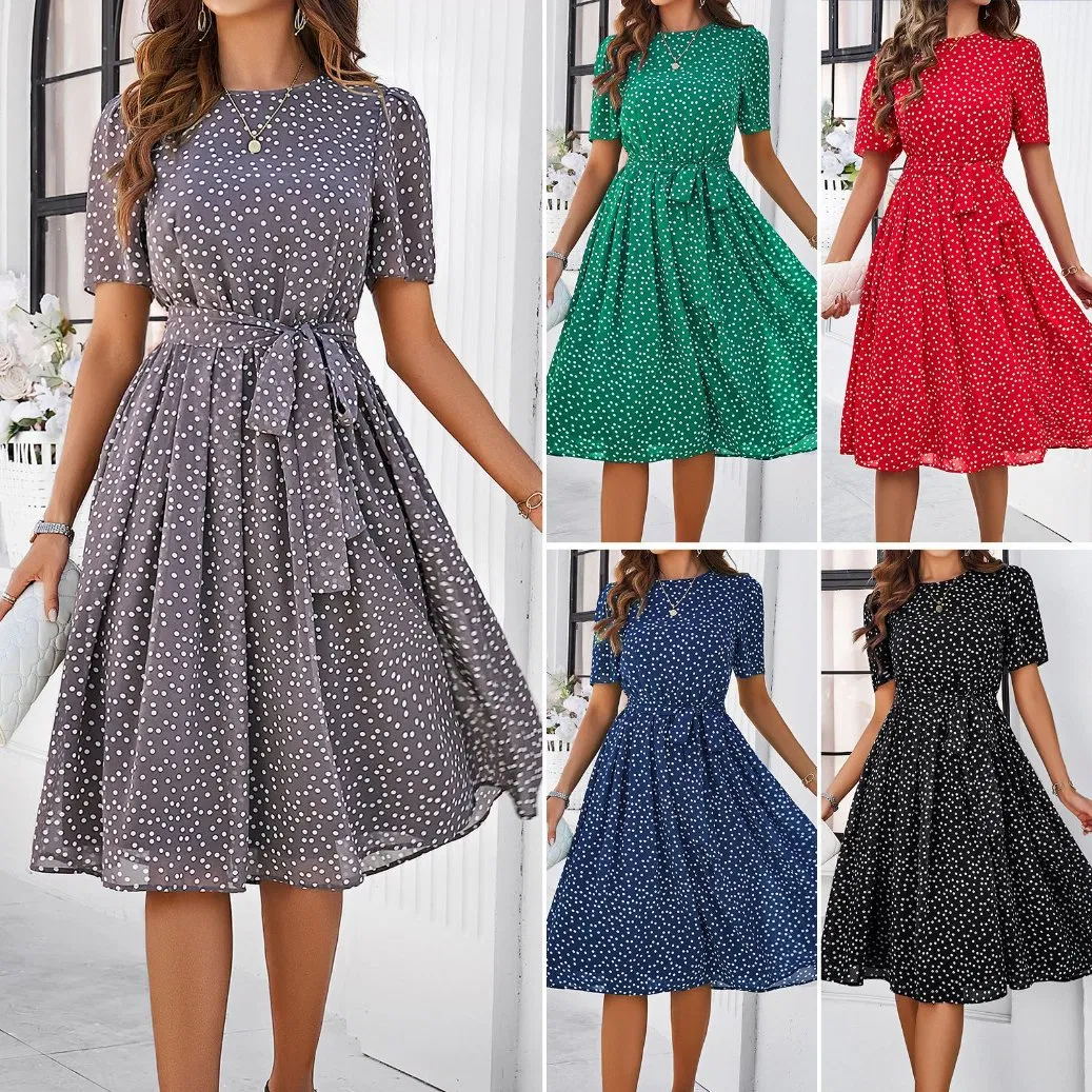 Vestido de verano A-line vintage para mujeres con lunares retro