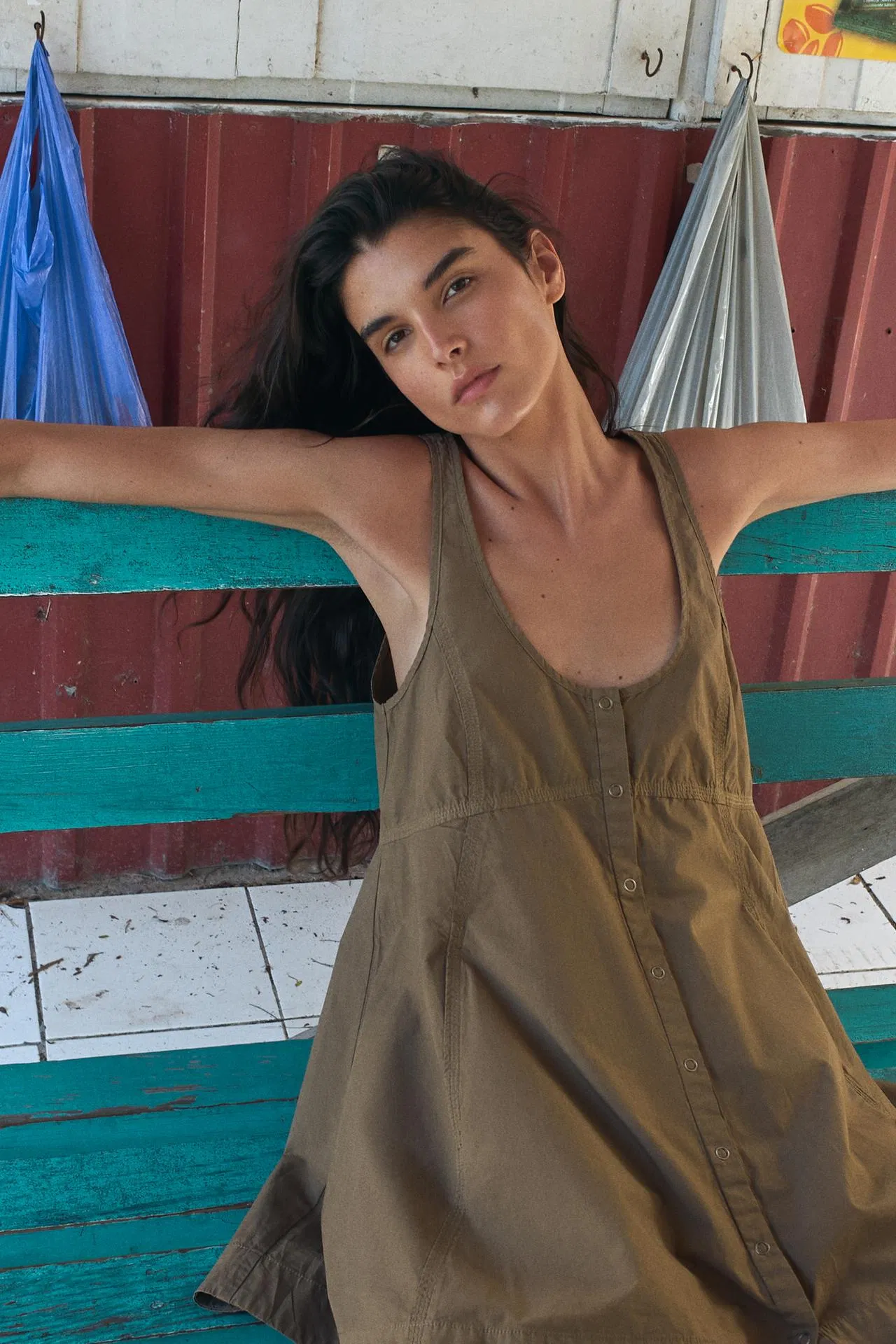 Vestido mini sin mangas de color sólido para mujer, con botones en la parte delantera, ajuste holgado, vestido de tanque con escote redondo