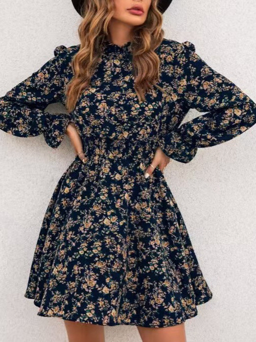 Vestido mini de ladies impreso a medida con cinturón, ropa de playa floral suelta, vestido casual de manga larga para mujeres de talla grande