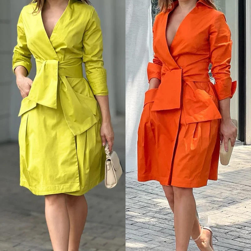 Vestido envolvente irregular clásico de manga larga para oficina de moda femenina, vestido de fiesta y club