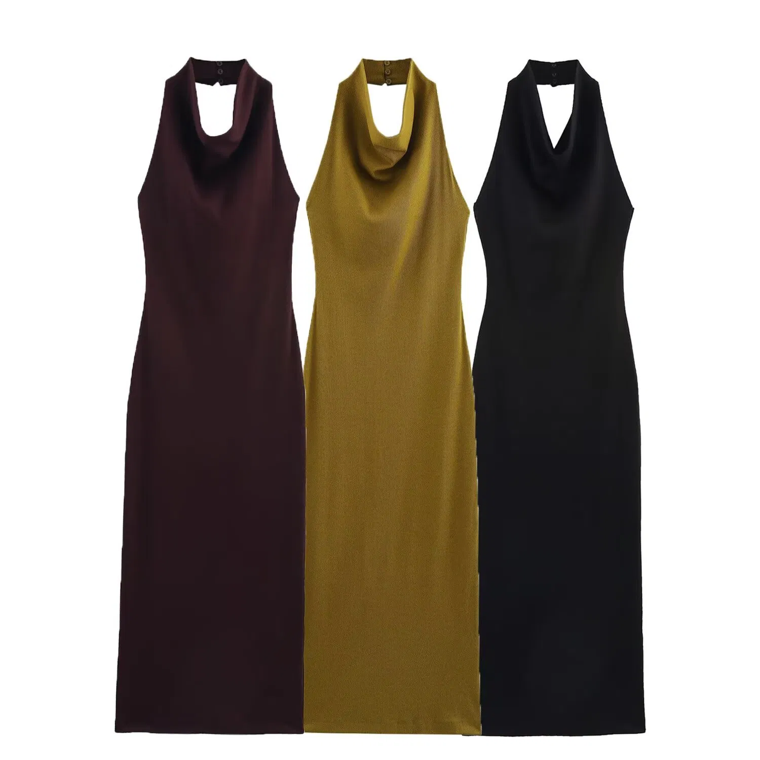 Vestido Sexy de Moda de Punto Acanalado Sin Espalda con Cuello Halter Vestido MIDI Estilo Casual de Vacaciones para Mujeres Boutique de Ropa Personalizada Ropa de Estilo Europeo