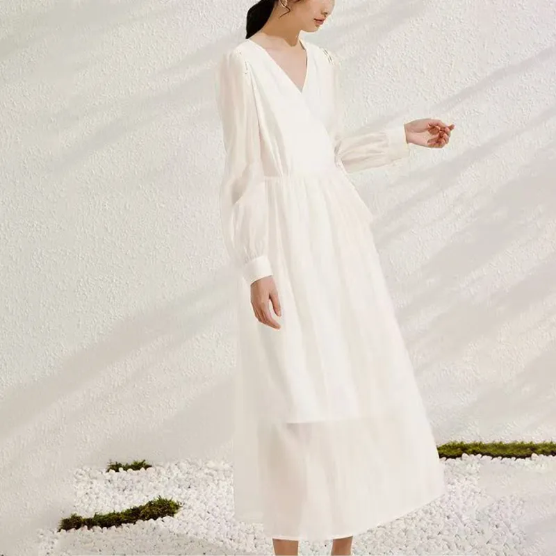 Vestido de lujo con cordones de línea delgada estilo francés para mujeres