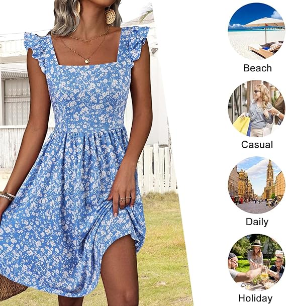 Vestido de verano lindo para mujeres, floral, fluido, hasta la rodilla, vestido de playa para fiestas