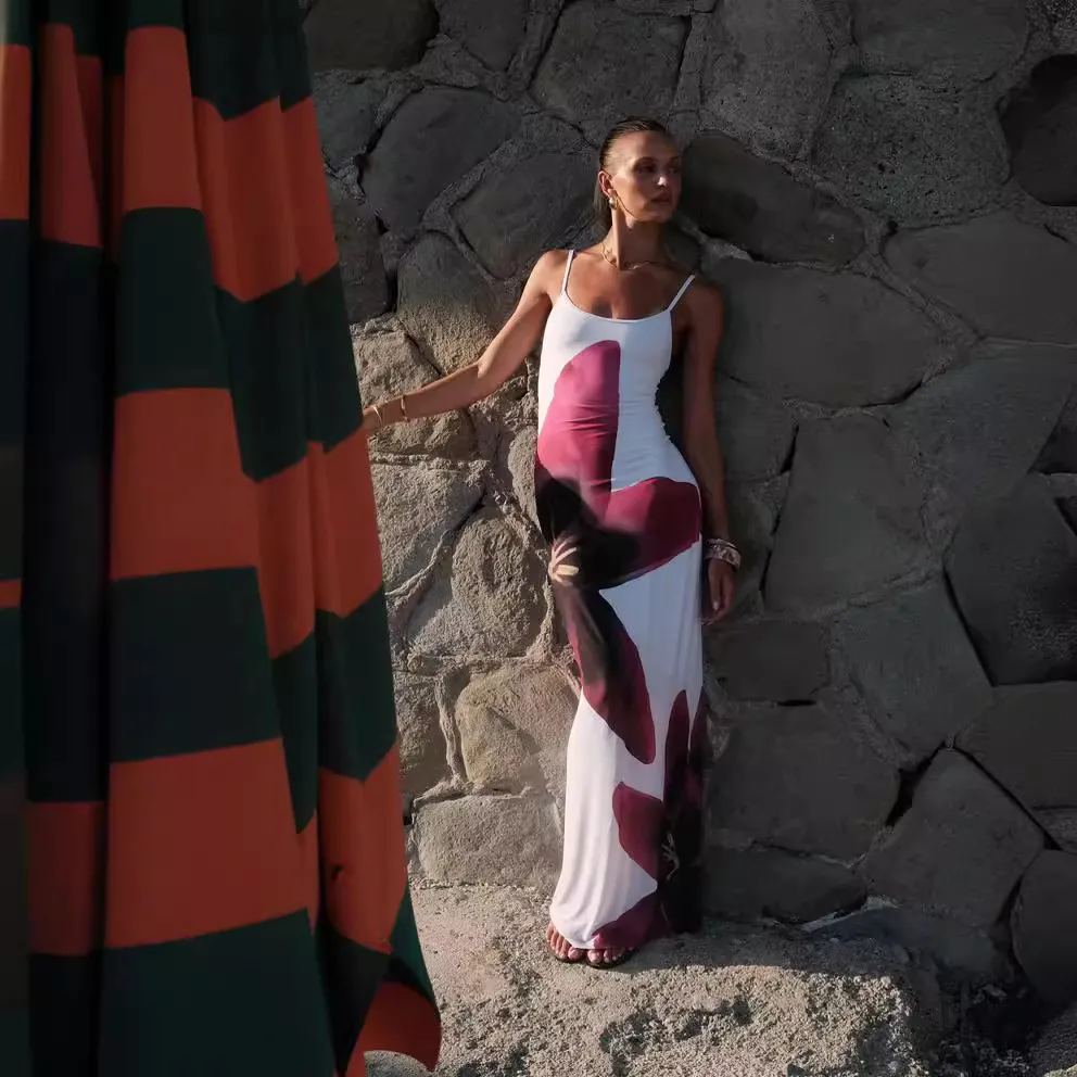 Vestido largo casual sin mangas impreso para mujeres al por mayor personalizado