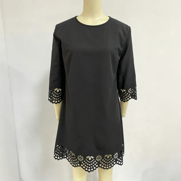 Vestido Mini de Cuello en V con Escote en Olas para Mujeres 3/4 Sin Mangas Corte Láser Casual Suelto Corto Vestido Personalizado OEM ODM