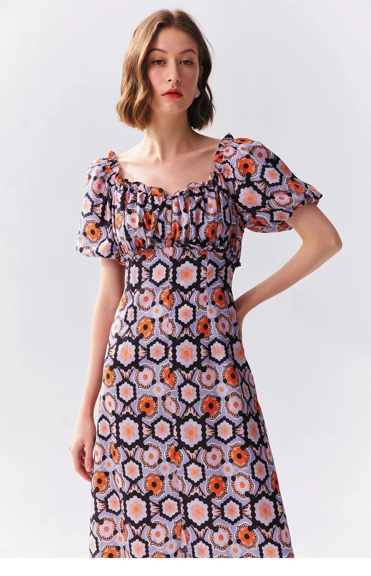 Vestidos de mujer impresos de cintura ajustada vintage elegante y de alta gama franceses