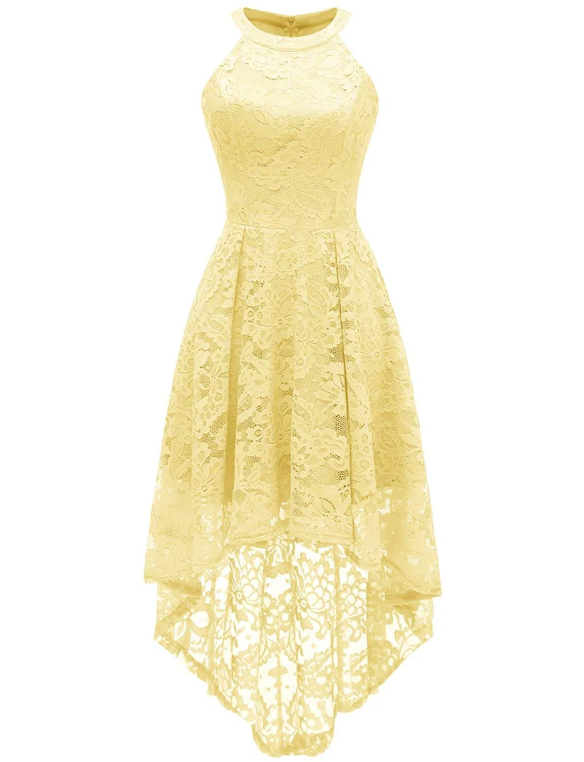 Vestido de cóctel de encaje floral de mujer elegante con dobladillo alto-bajo para eventos de verano