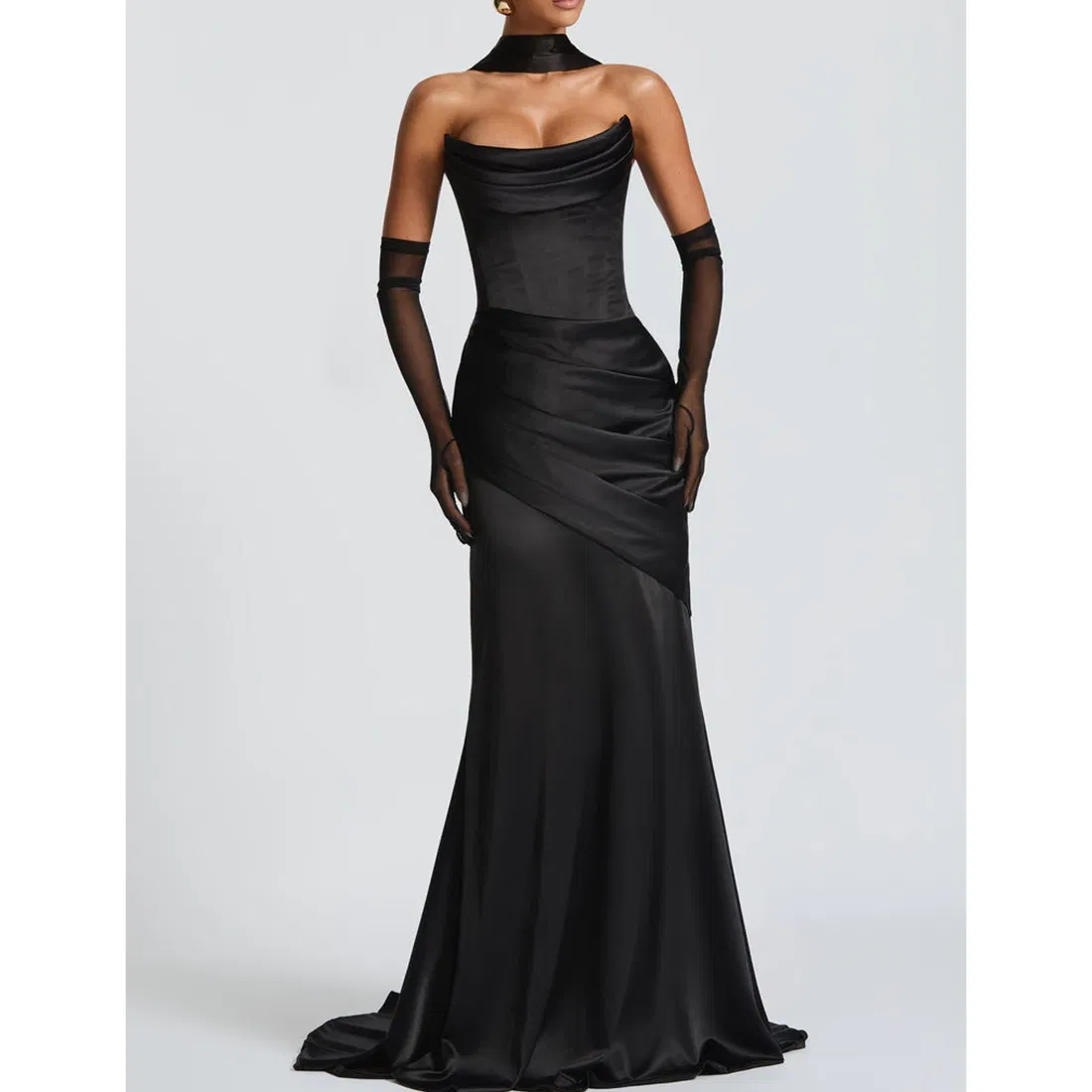 Vestido de lujo ligero de alta calidad para mujer, sin tirantes, con hueso de pescado, plisado y ajustado