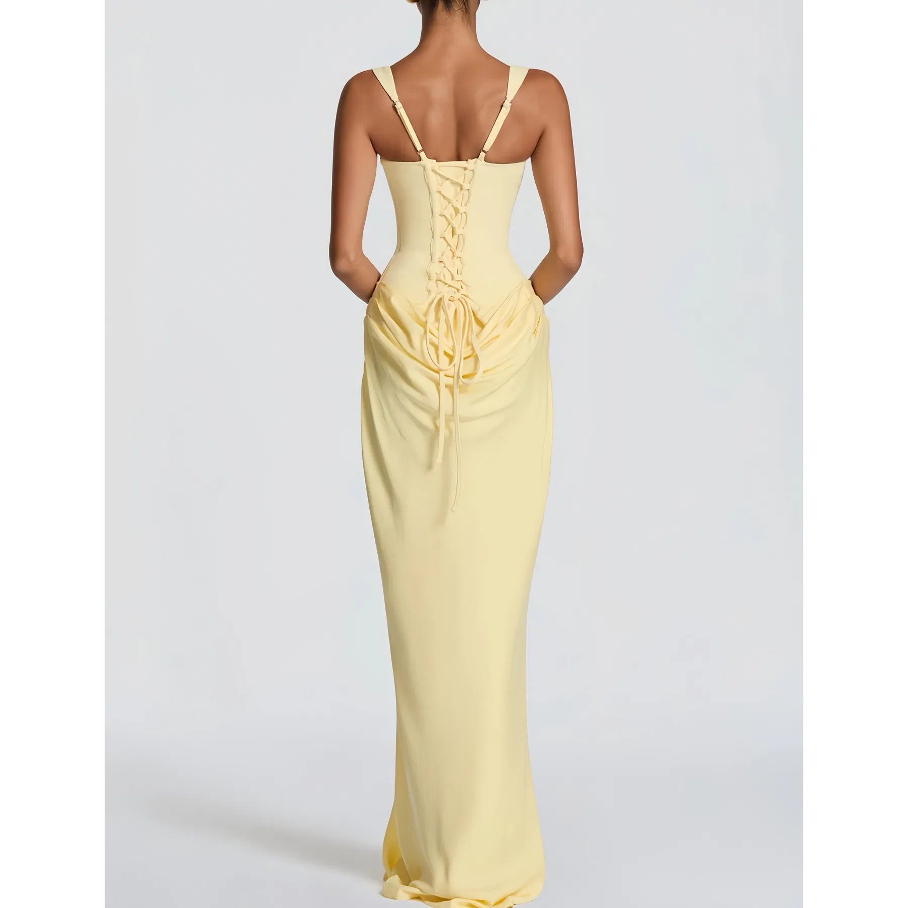Vestido de lujo ligero de alta calidad para mujer, sin tirantes, con diseño de espina de pescado, plisado y ajuste ceñido