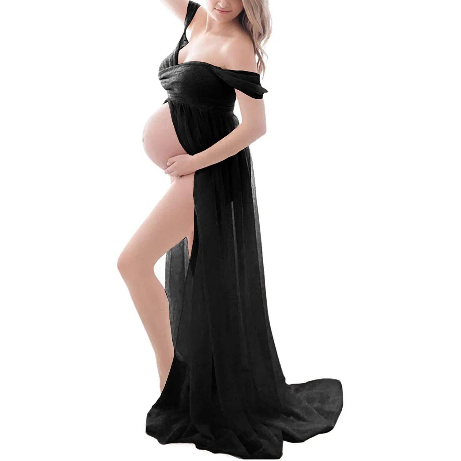 2021 Vestidos de maternidad de color negro sólido de estilo lujo para mujeres fábrica