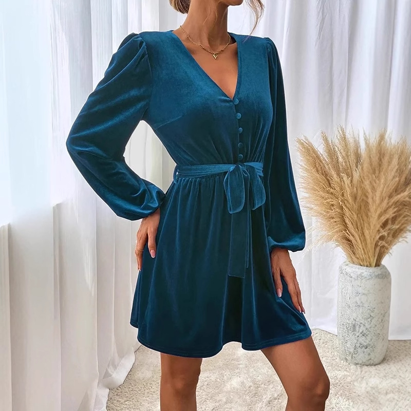 Vestido mini elegante con mangas largas y silueta suelta para uso casual, ropa de mujer