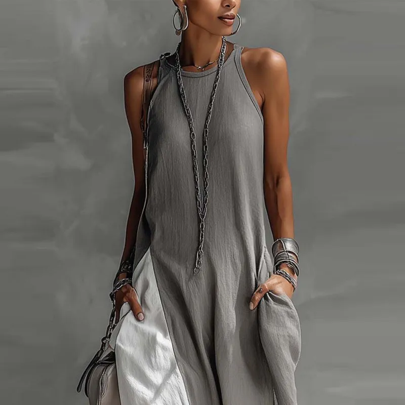 Vestido sin mangas holgado y casual para mujeres con bolsillos