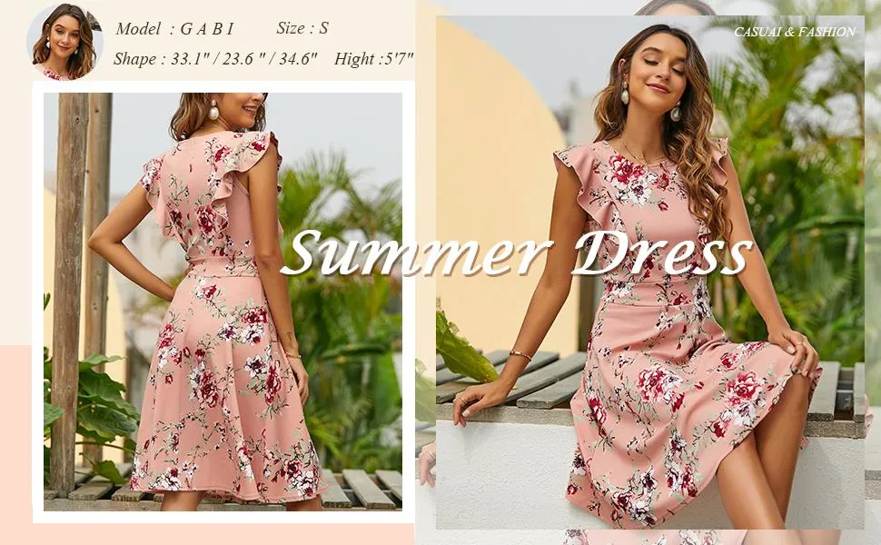 Vestidos de cóctel casuales en línea A con volantes florales vintage para mujer 1