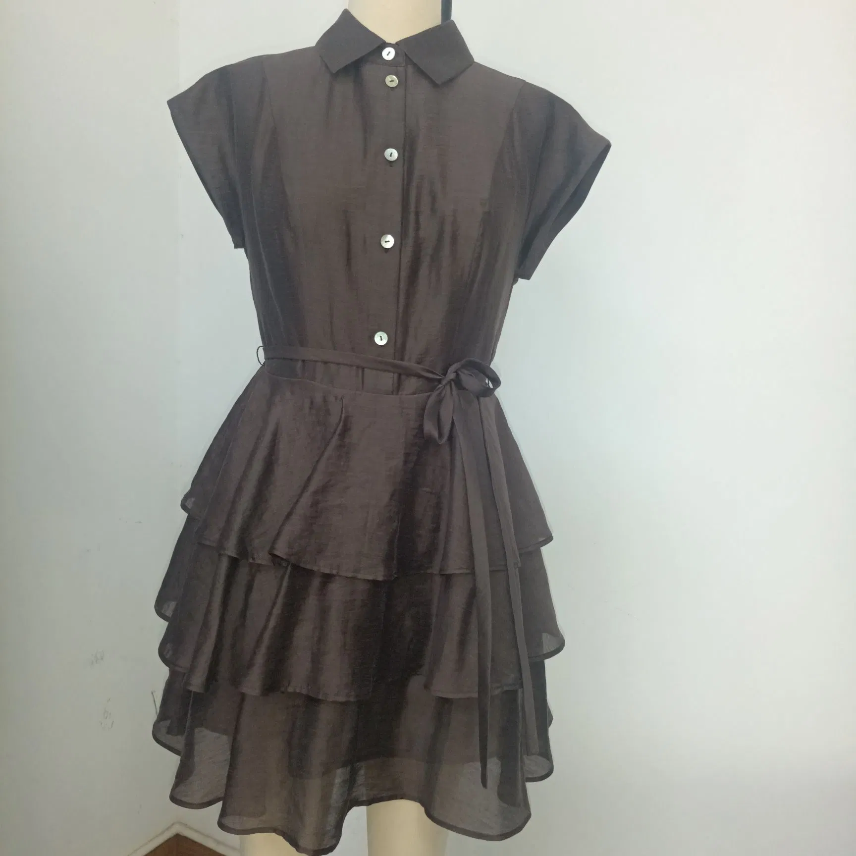 Vestido sin mangas con cuello para mujer, vestido de pastel con cinturón en la cintura, estilo de oficina