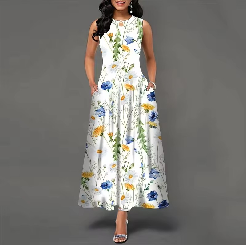 Vestido largo sin mangas de alta calidad con estampado de posicionamiento para mujeres, vestido maxi bohemio vintage