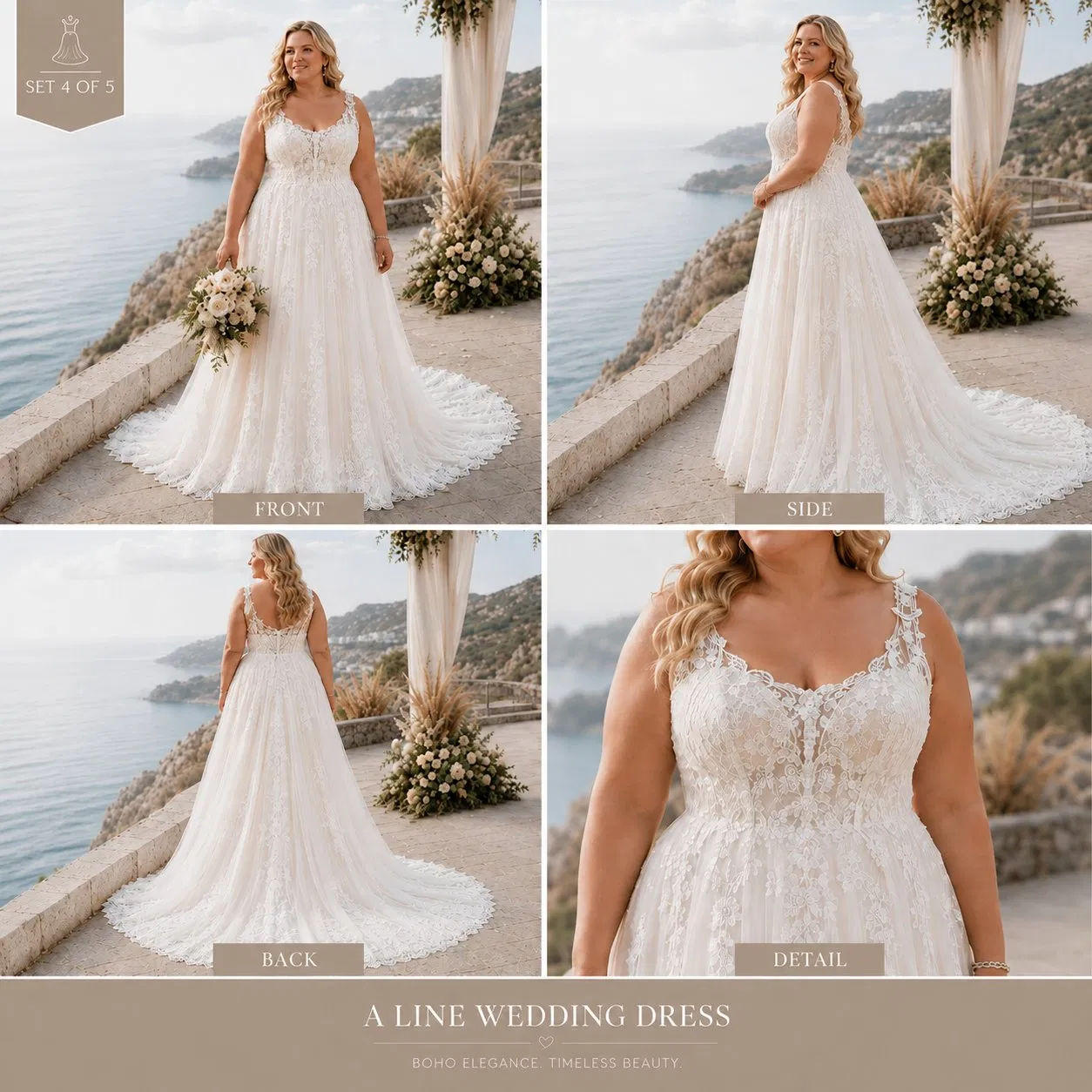Proveedor profesional vestido de novia blanco en línea A para mujeres con corsé de encaje en la espalda para pedidos del mercado nupcial