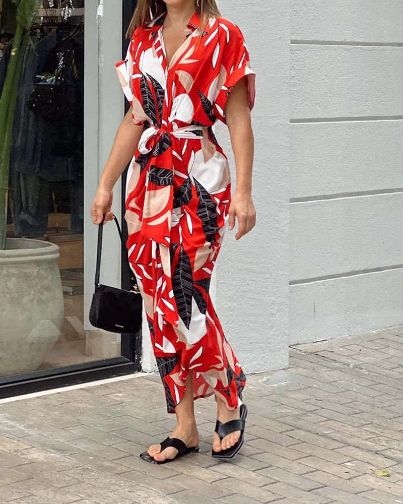 Vestido de noche impreso de manga corta para mujeres, ropa de dama, cárdigan, vestido de moda