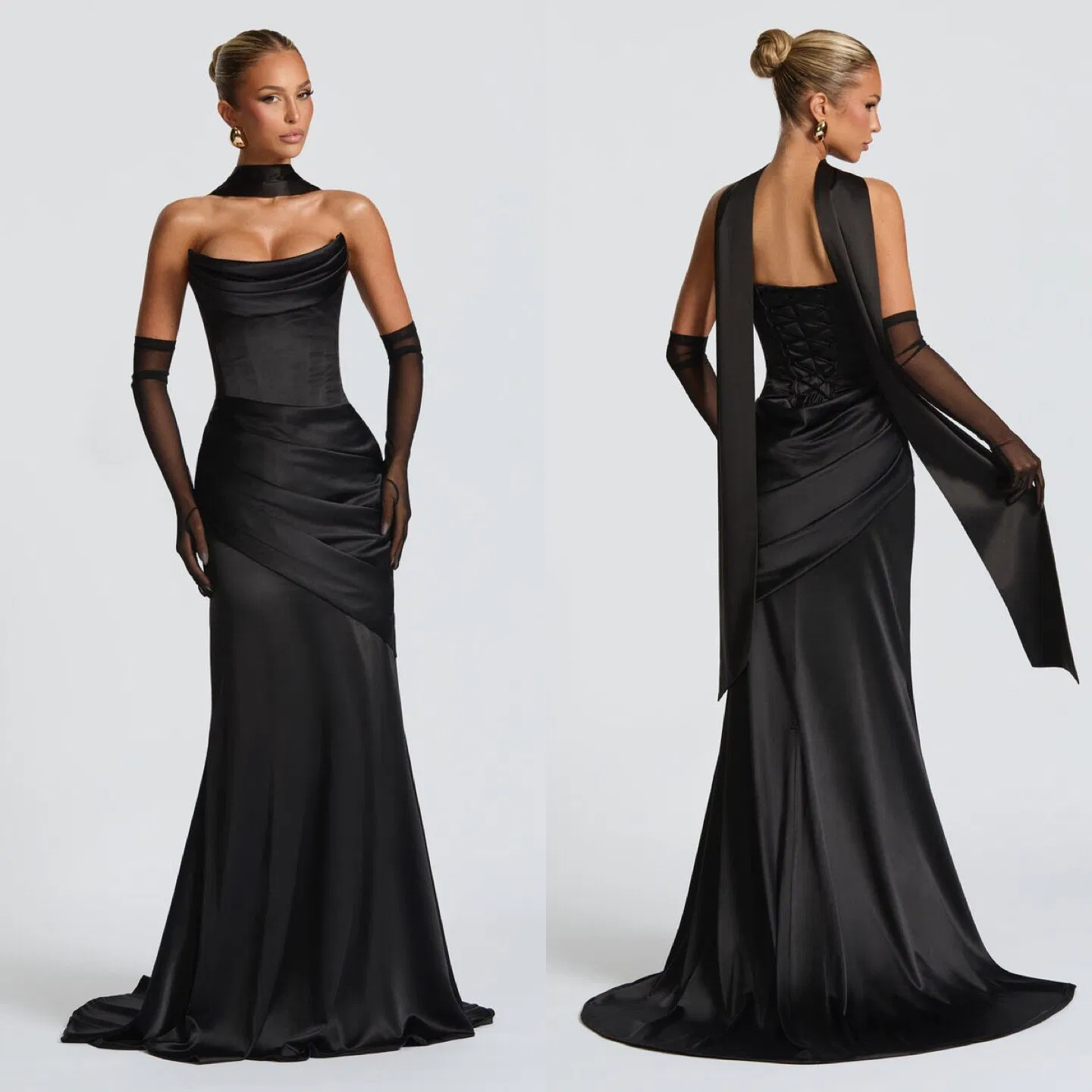 Vestido de lujo ligero de alta calidad para mujer, sin tirantes, con hueso de pescado, plisado y ajustado