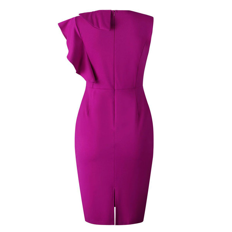 Vestido de fiesta de cuerpo ajustado sin mangas con volantes y abertura trasera de tela Tr para mujeres