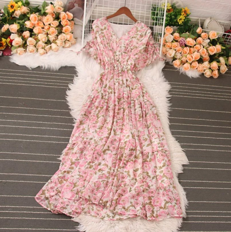 Vestido de hada largo y fluido vintage francés encantador para mujeres