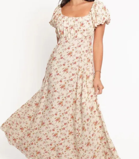 Vestido de Dama 2025 Nuevo Vestido de Punto Personalizado para Mujeres con Mangas Abullonadas, Escote Corazón, Impresión Floral, Con Abertura Lateral, Vestido Relajado para Fiesta o Cita