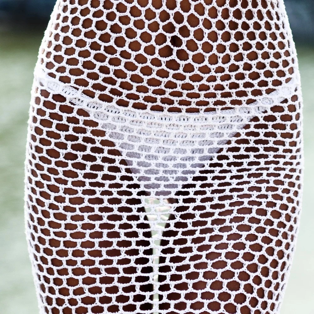 Vestido de playa de red hueca para mujeres, cubre bikini, atuendo de verano para nadar Esg11394