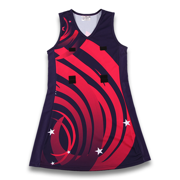 Vestido de netball de poliéster y spandex sublimado hecho a medida para mujeres, fabricado en China