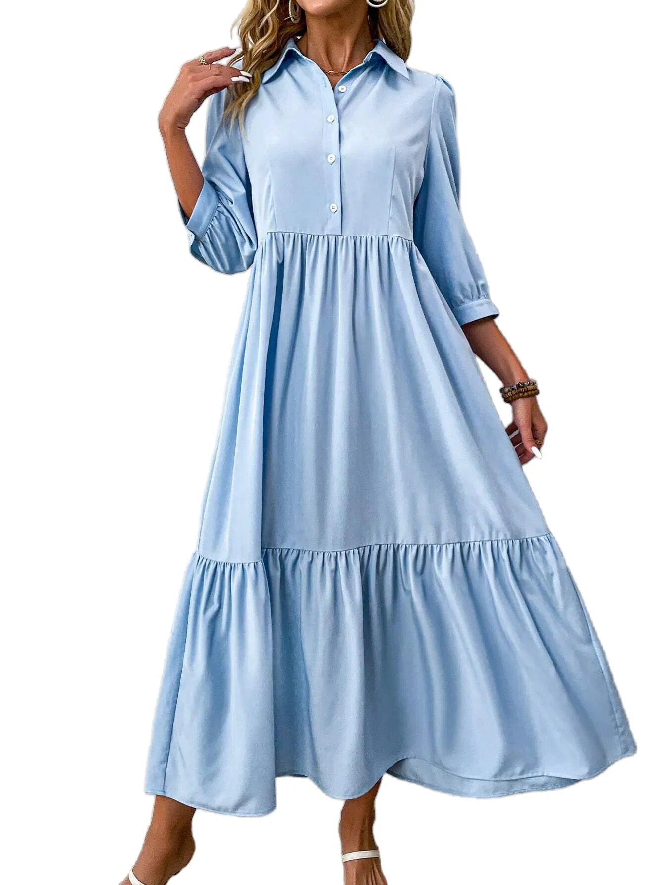 Vestido maxi de manga larga de color sólido elegante para mujeres