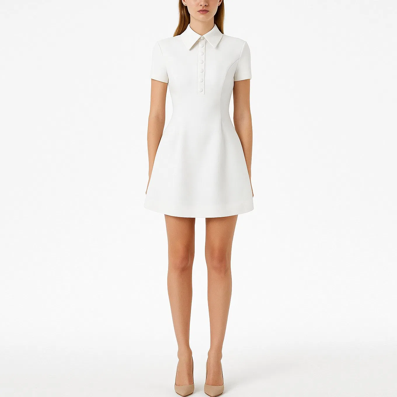 Vestido mini A-line blanco elegante para mujeres con cuello de solapa