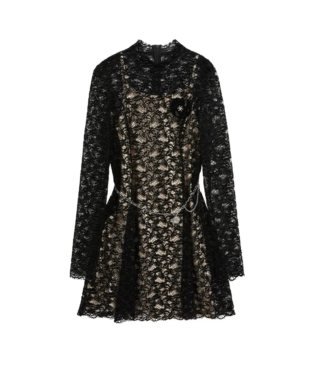 Vestido MIDI de lujo para mujeres al por mayor, personalizado, con encaje formal, mangas largas y diseño de cuello redondo alto