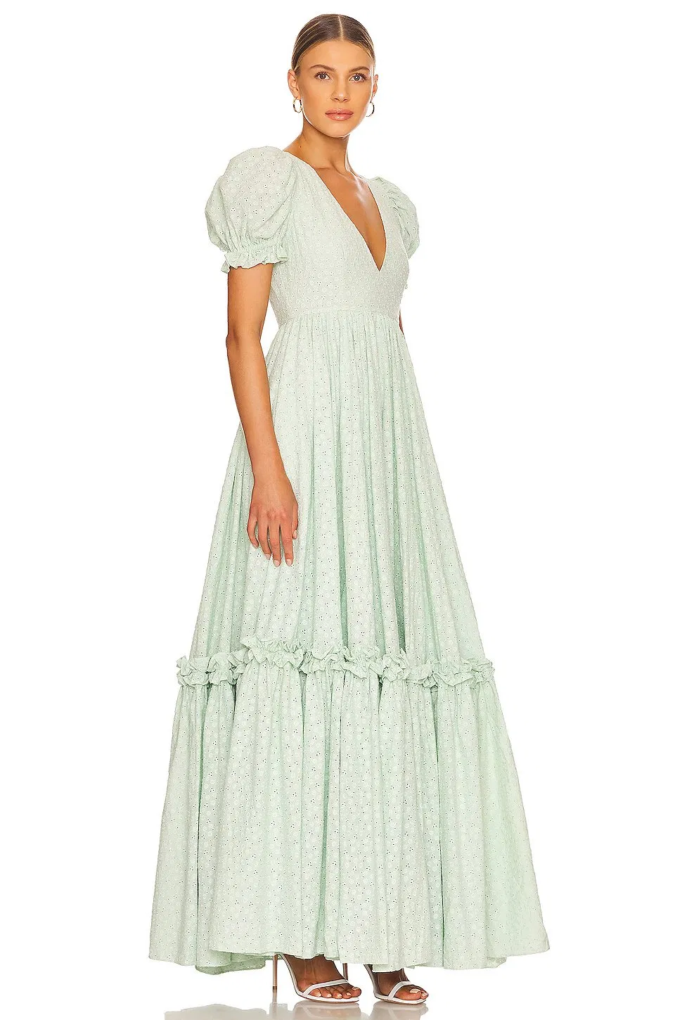 Vestido largo de boda personalizado de alta calidad, de verano, de moda, fabricación OEM, etiqueta privada, vestido maxi para mujeres con mangas abullonadas
