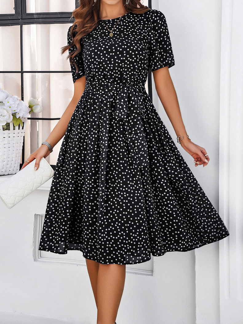 Vestido de verano A-line vintage para mujeres con lunares retro