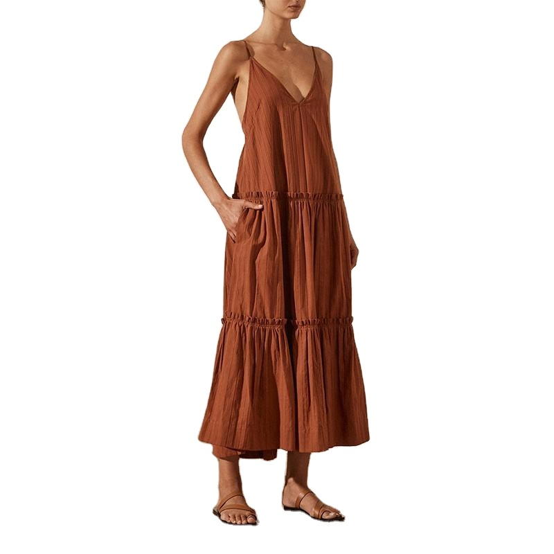 Vestido sexy de verano con escote en V profundo para mujeres, vestido de playa sin espalda, vestido largo de noche casual, vestido elegante de algodón para damas