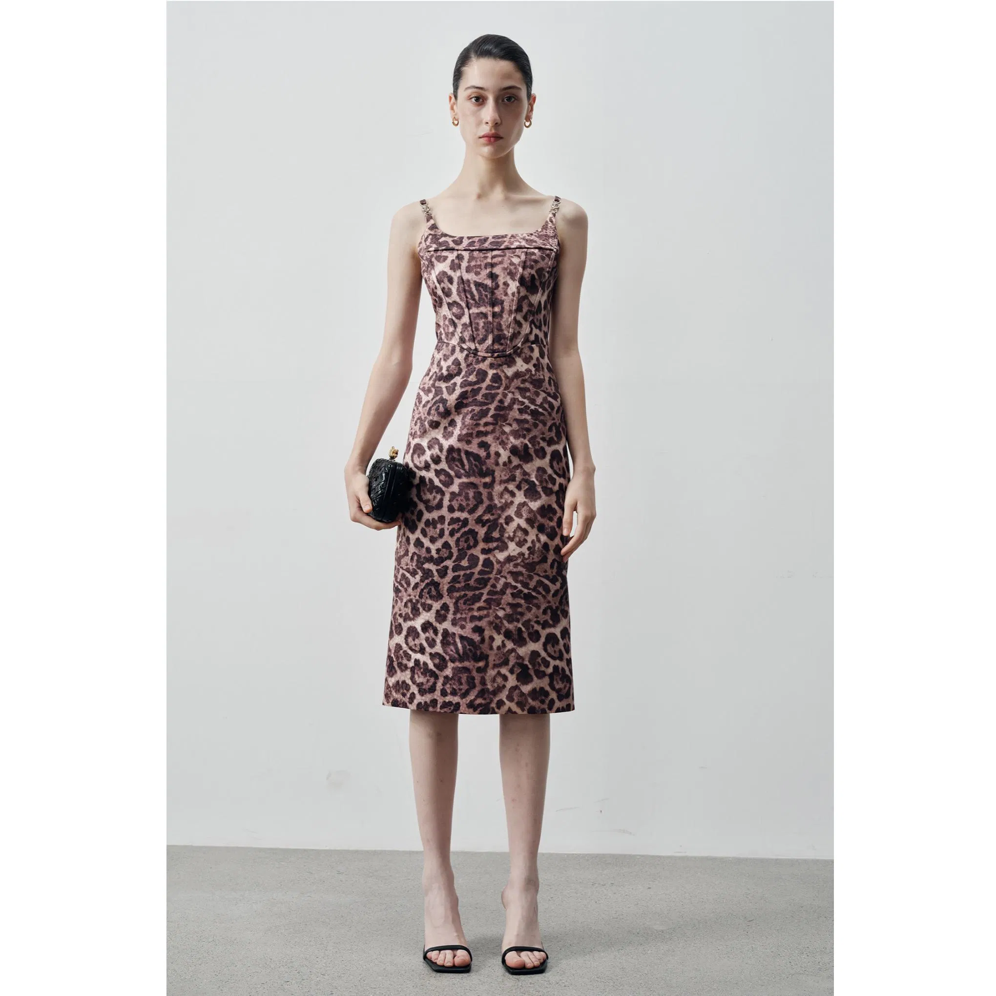 Nueva moda de verano para damas, ropa al por mayor, vestido ajustado para mujeres con cierre de cremallera en la parte posterior y estampado de leopardo personalizado