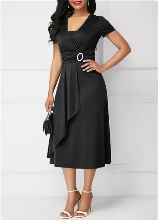 Nuevo vestido de noche largo de color sólido para mujeres, con escote en V sexy y cintura alta