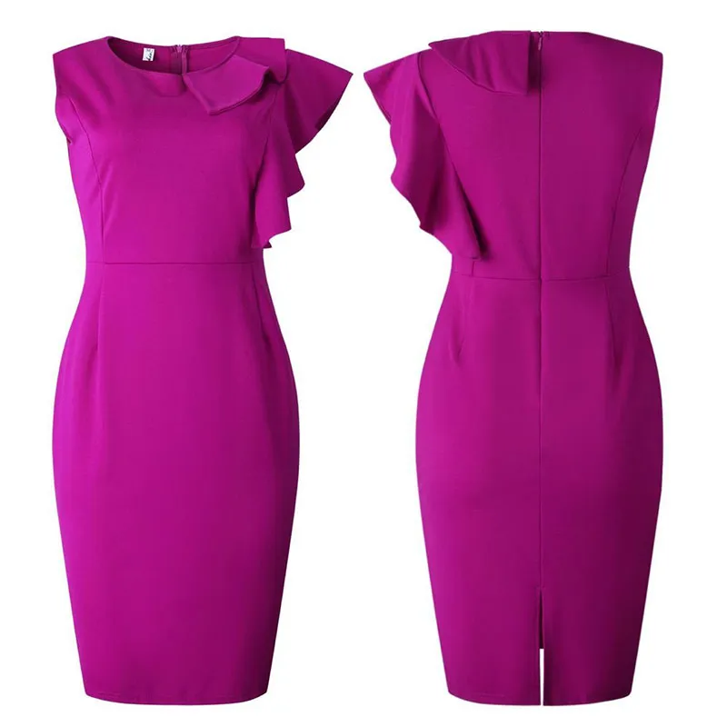 Vestido de fiesta de cuerpo ajustado sin mangas con volantes y abertura trasera de tela Tr para mujeres