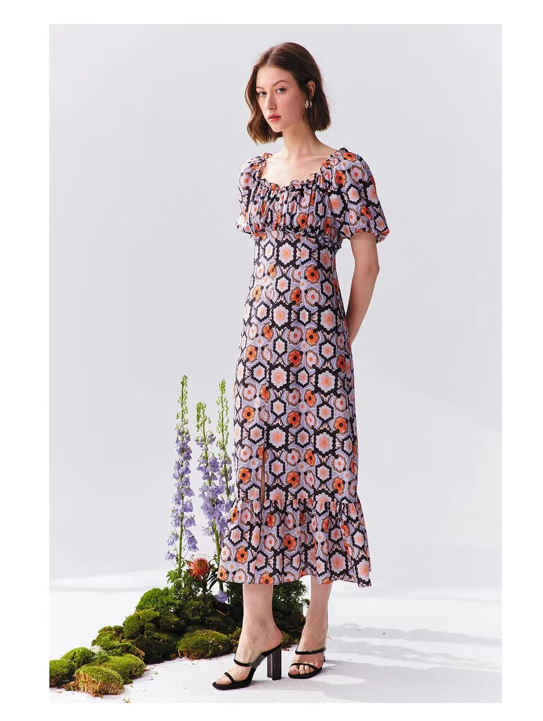 Vestidos de mujer impresos de cintura ajustada vintage elegante y de alta gama franceses