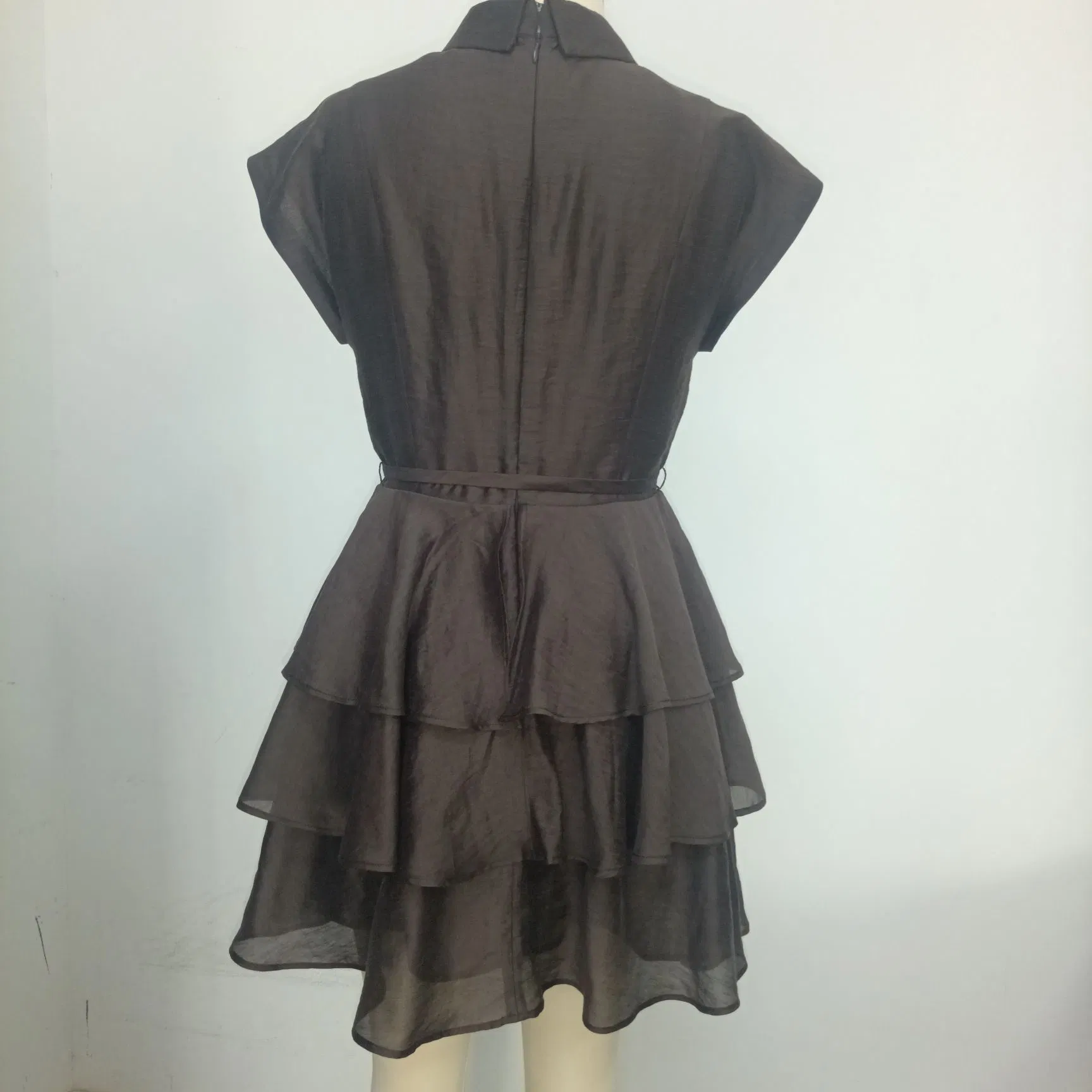 Vestido sin mangas con cuello para mujer, vestido de pastel con cinturón en la cintura, estilo de oficina