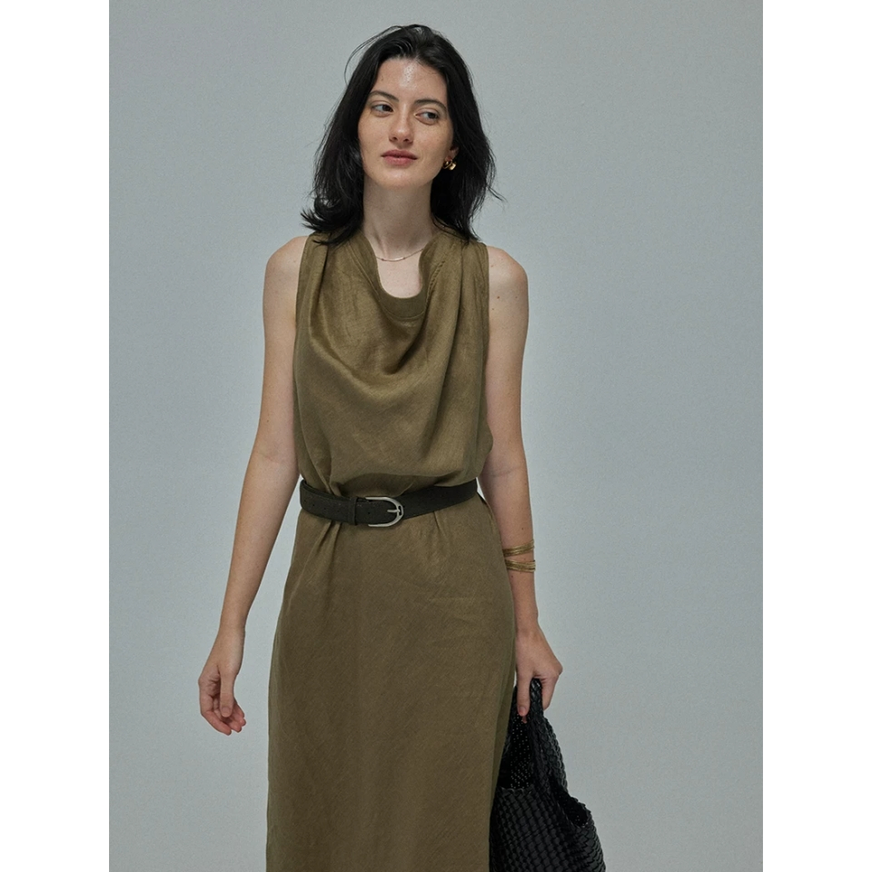 Vestido maxi sin mangas de lino de alta calidad para mujeres, personalizado al por mayor, para trabajo, oficina, negocios y vacaciones