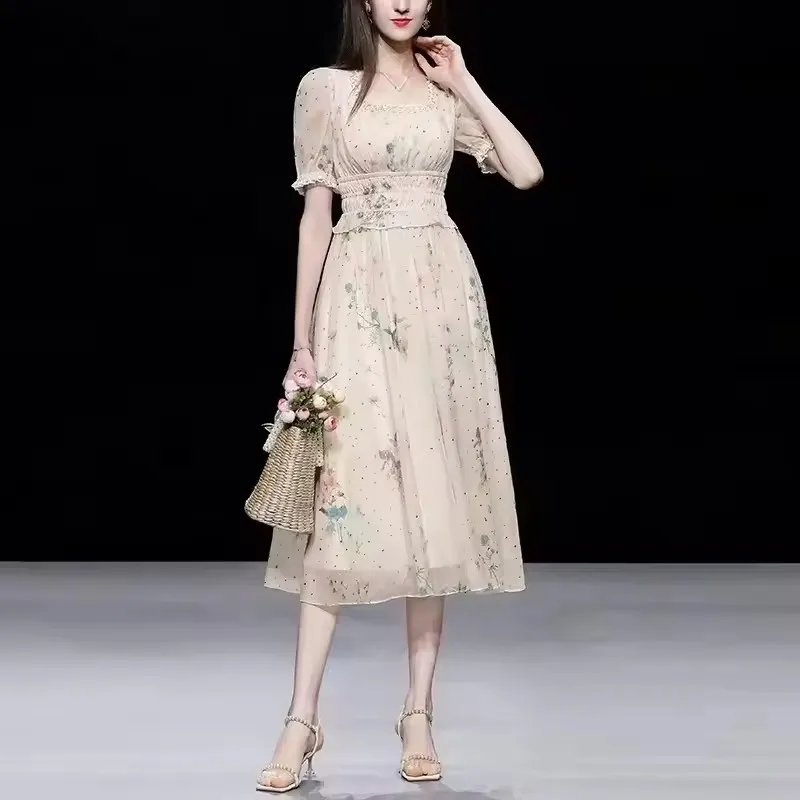 Vestido de chiffon oversized de longitud a la rodilla para mujeres, impreso con cera africana de alta calidad, hecho en una fábrica natural china para el día