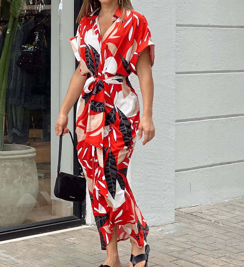 Vestido de noche impreso de manga corta para mujeres, ropa de dama, cárdigan, vestido de moda