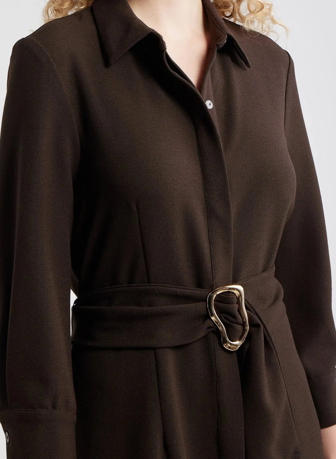 Vestido Midi Camisero con Cinturón para Mujeres