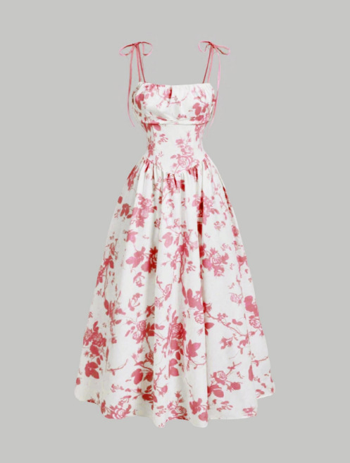 Vestido largo de vacaciones ajustado en línea A con escote cuadrado para mujer