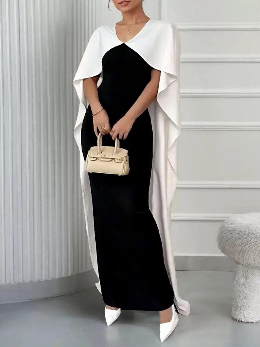 Vestido midi maxi de color contrastante para mujer, cubierto de gasa delgada para protección solar, vestido con dobladillo irregular y chal a juego