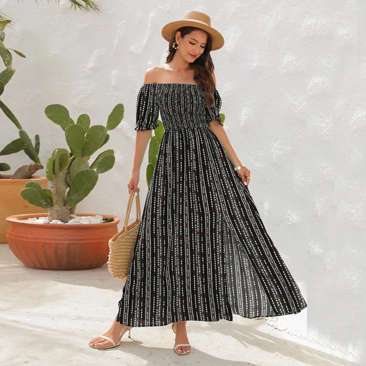 Vestido de noche largo de satén con abertura alta y un hombro para mujer